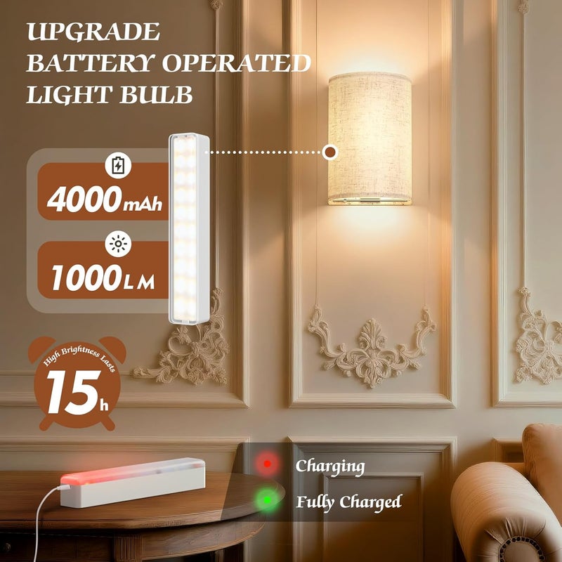 OCATO Battery Operated Wall Sconce: Wireless Wall Sconces Set of Two Magnetic Lamp Rechargeable Lights Dimmable with 16 RGB Colors Fabric Linen Shade with Remote Walls Decor for Bedroom Living Room - Image 3